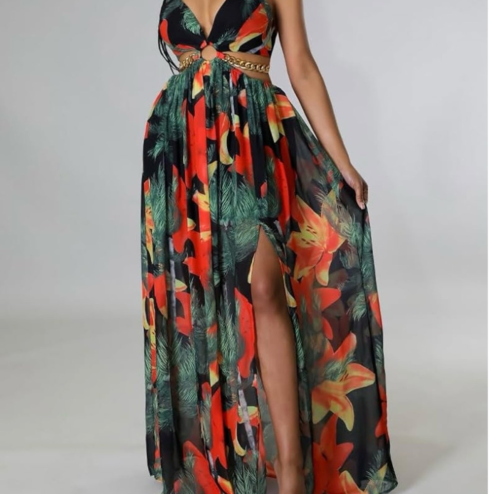 Floral Maxi Dress with Tropical Print